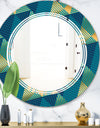 Retro Luxury Waves In Gold and Blue VII - Modern Round or Oval Wall Mirror - Triple C