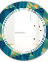 Retro Luxury Waves In Gold and Blue VII - Modern Round or Oval Wall Mirror - Triple C