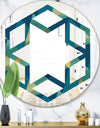 Retro Luxury Waves In Gold and Blue VII - Modern Round or Oval Wall Mirror - Hexagon Star