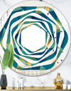 Retro Luxury Waves In Gold and Blue VII - Modern Round or Oval Wall Mirror - Whirl