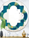 Retro Luxury Waves In Gold and Blue VII - Modern Round or Oval Wall Mirror - Quatrefoil