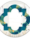 Retro Luxury Waves In Gold and Blue VII - Modern Round or Oval Wall Mirror - Quatrefoil