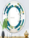 Retro Luxury Waves In Gold and Blue VII - Modern Round or Oval Wall Mirror - Space
