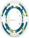 Retro Luxury Waves In Gold and Blue VII - Modern Round or Oval Wall Mirror - Space