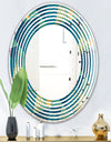 Retro Luxury Waves In Gold and Blue VII - Modern Round or Oval Wall Mirror - Wave