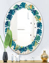 Retro Luxury Waves In Gold and Blue VII - Modern Round or Oval Wall Mirror - Leaves