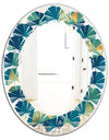 Retro Luxury Waves In Gold and Blue VII - Modern Round or Oval Wall Mirror - Leaves