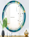 Retro Luxury Waves In Gold and Blue VII - Modern Round or Oval Wall Mirror - Triple C