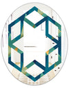 Retro Luxury Waves In Gold and Blue VII - Modern Round or Oval Wall Mirror - Hexagon Star