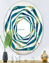 Retro Luxury Waves In Gold and Blue VII - Modern Round or Oval Wall Mirror - Whirl
