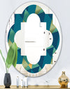 Retro Luxury Waves In Gold and Blue VII - Modern Round or Oval Wall Mirror - Quatrefoil