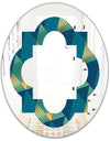 Retro Luxury Waves In Gold and Blue VII - Modern Round or Oval Wall Mirror - Quatrefoil