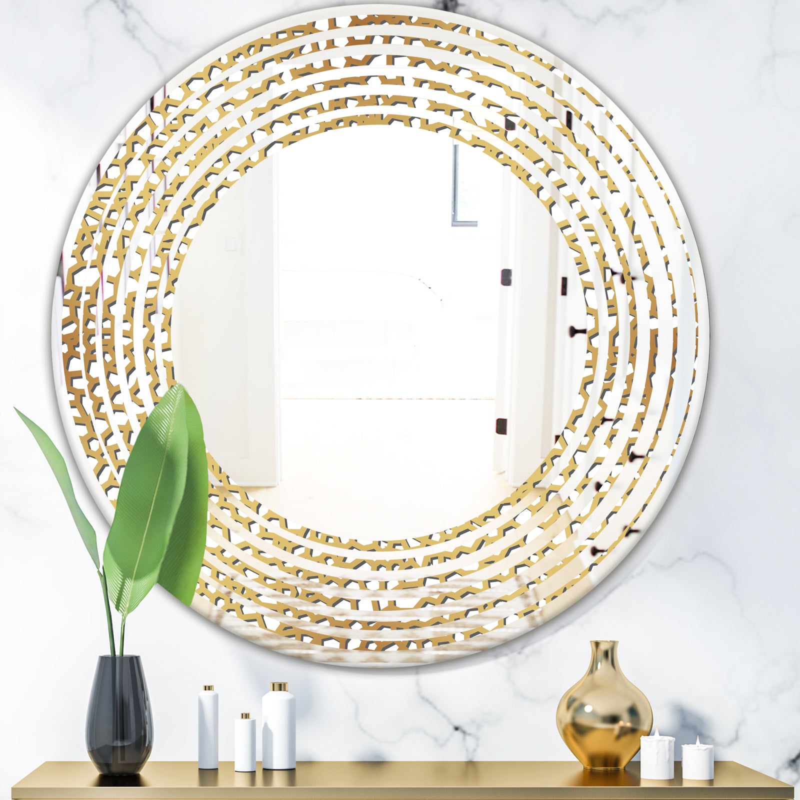 Golden Maze - Modern Round or Oval Wall Mirror - Wave