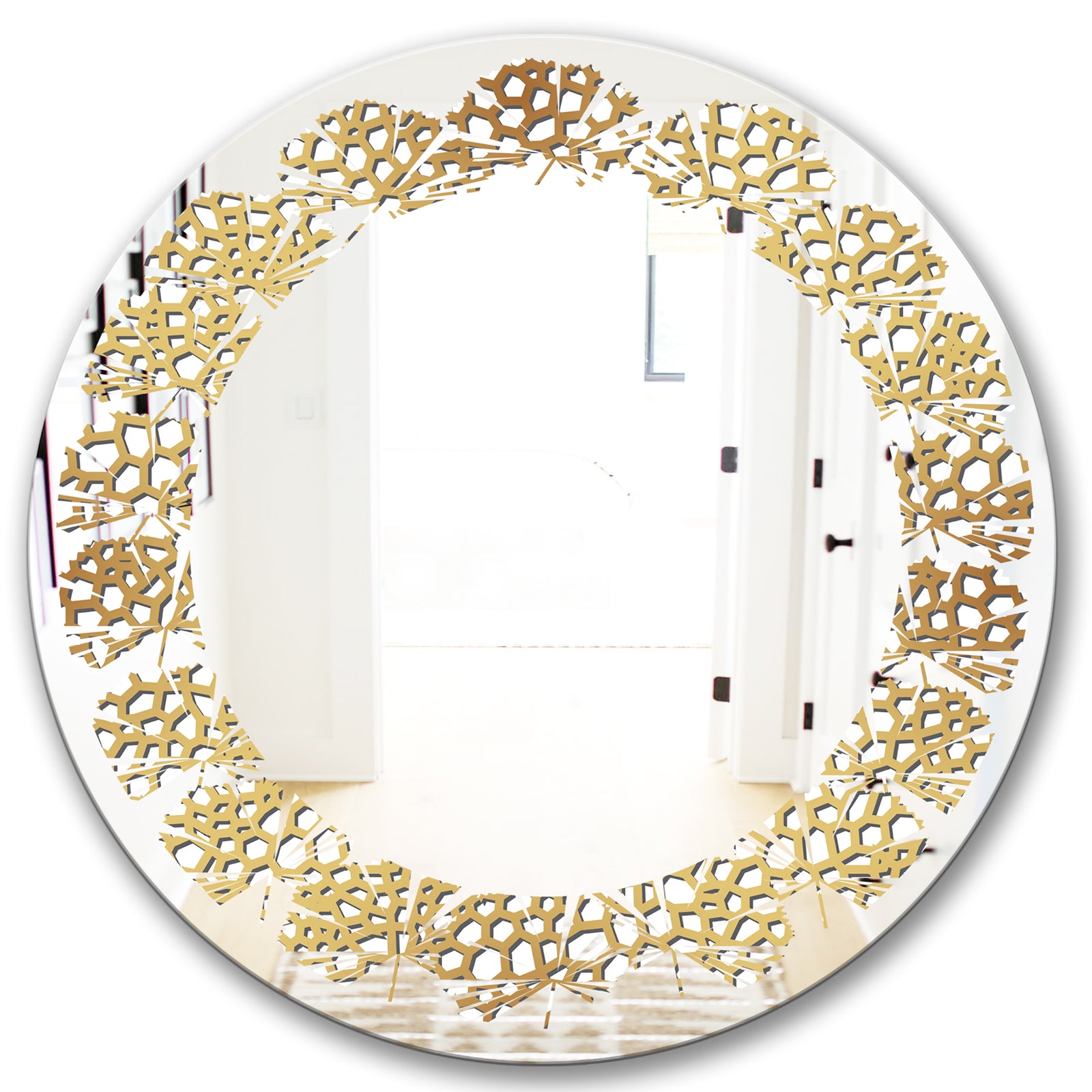 Golden Maze - Modern Round or Oval Wall Mirror - Leaves