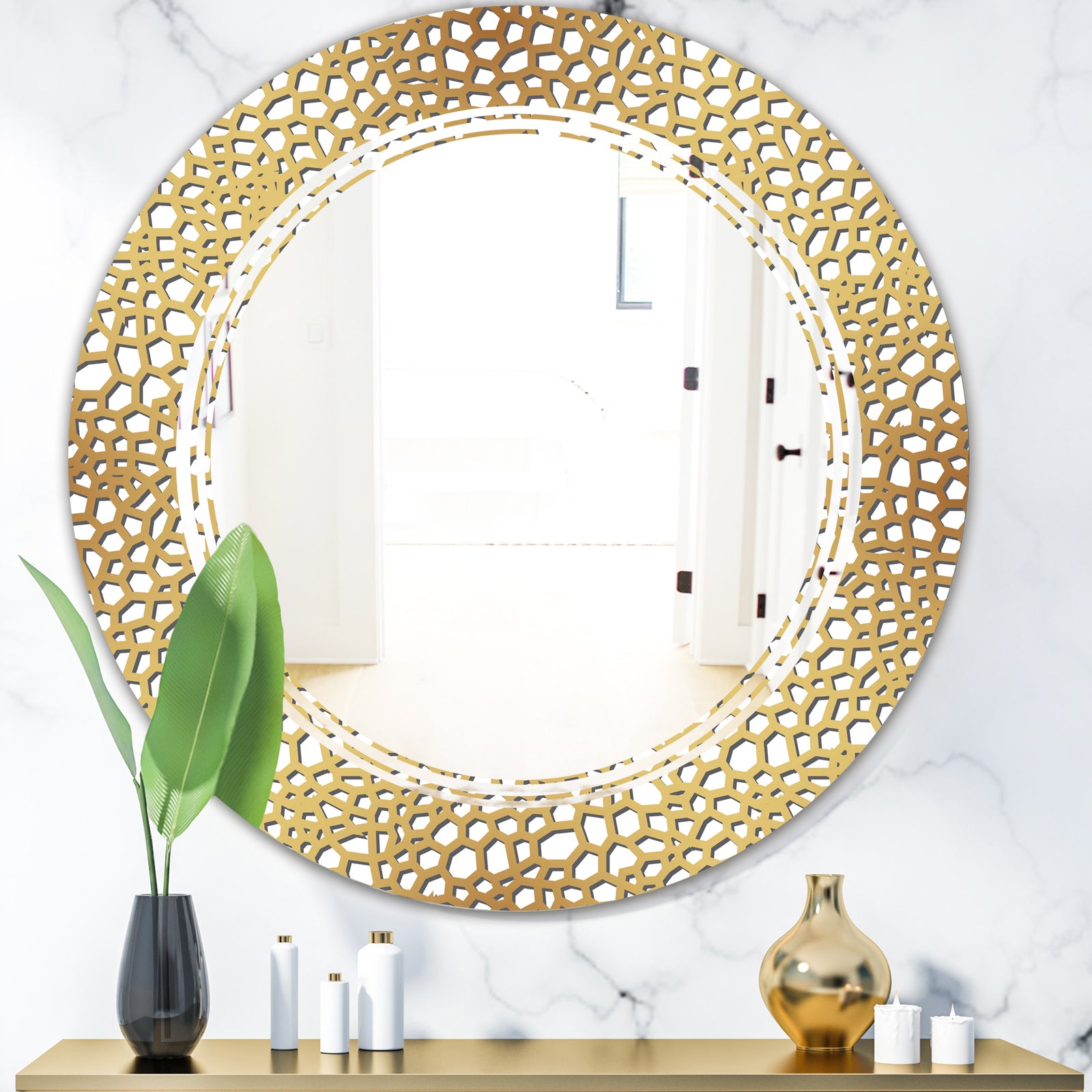 Golden Maze - Modern Round or Oval Wall Mirror - Triple C