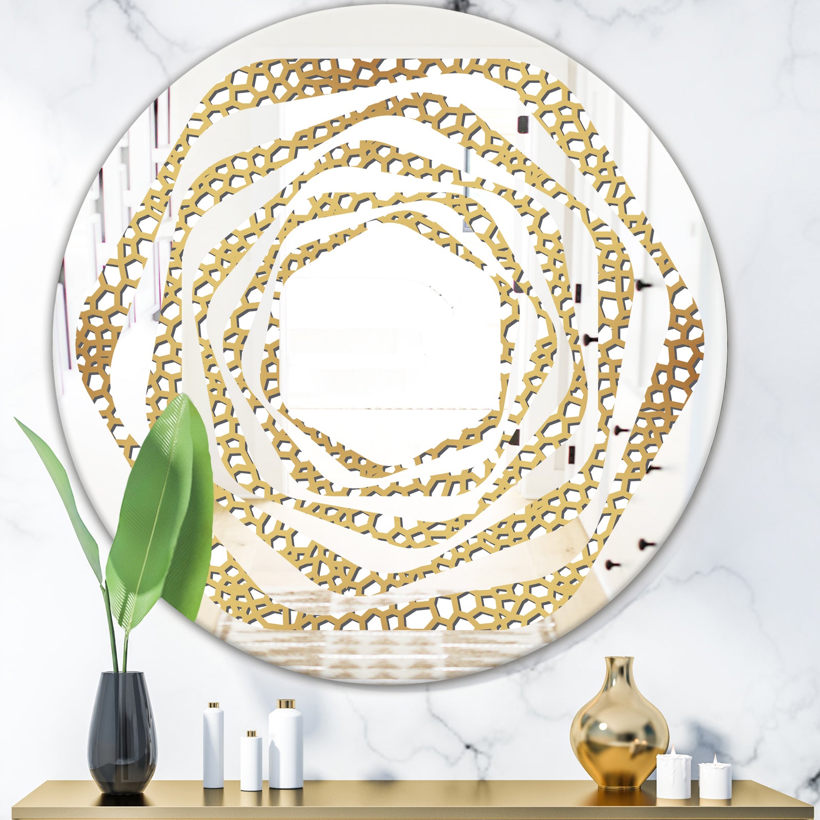 Golden Maze - Modern Round or Oval Wall Mirror - Whirl