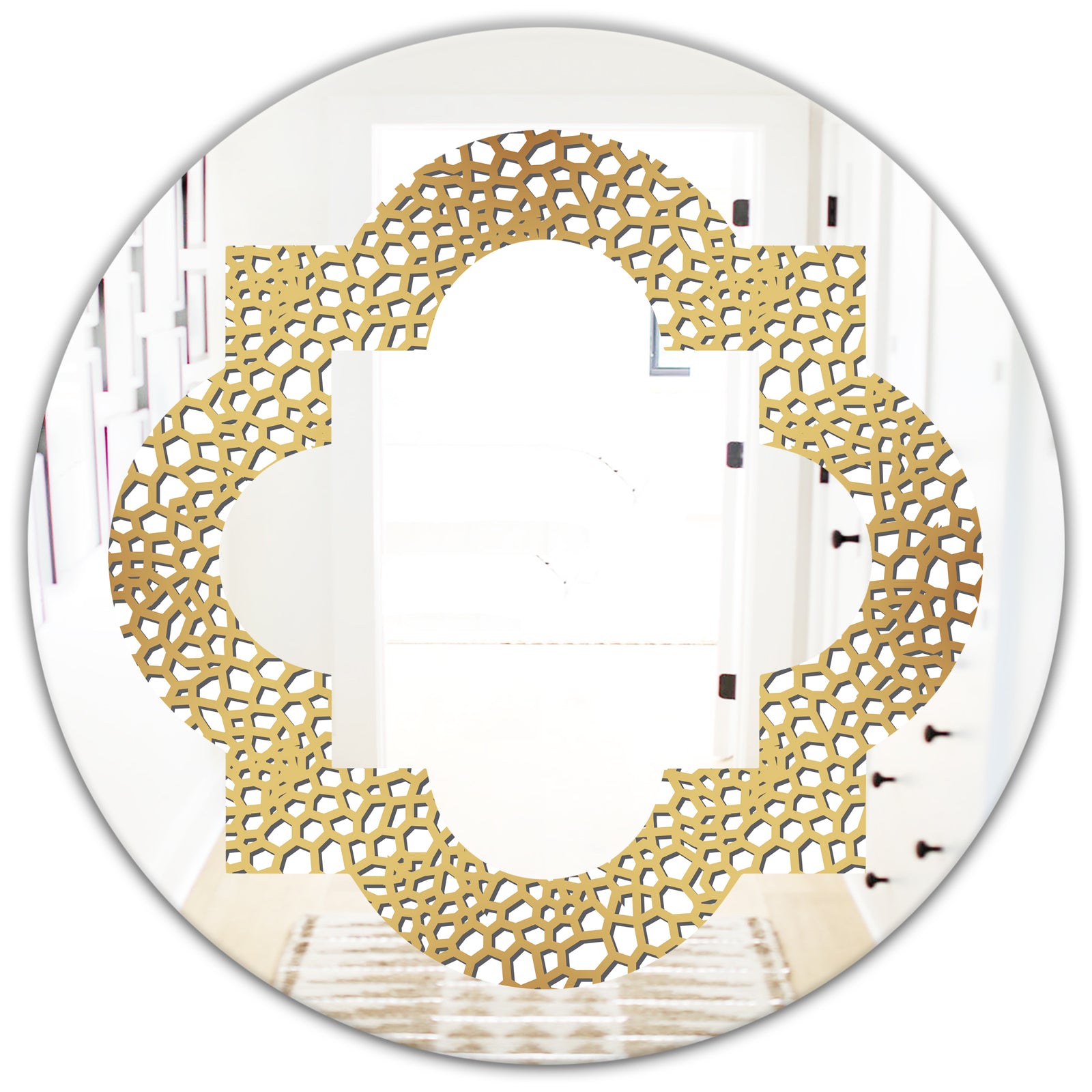 Golden Maze - Modern Round or Oval Wall Mirror - Quatrefoil