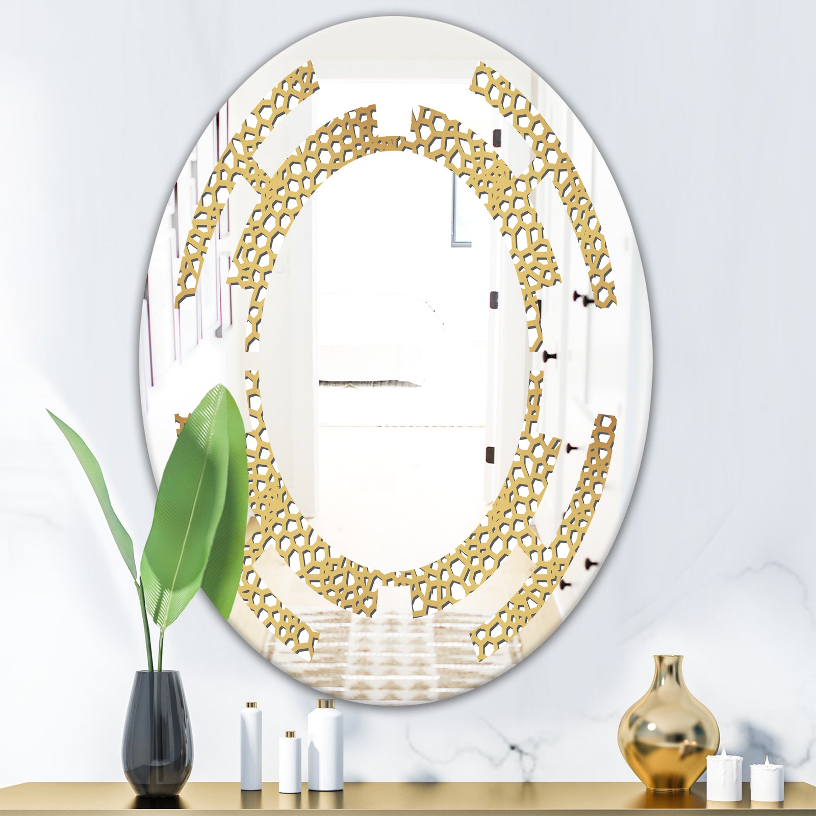 Golden Maze - Modern Round or Oval Wall Mirror - Space