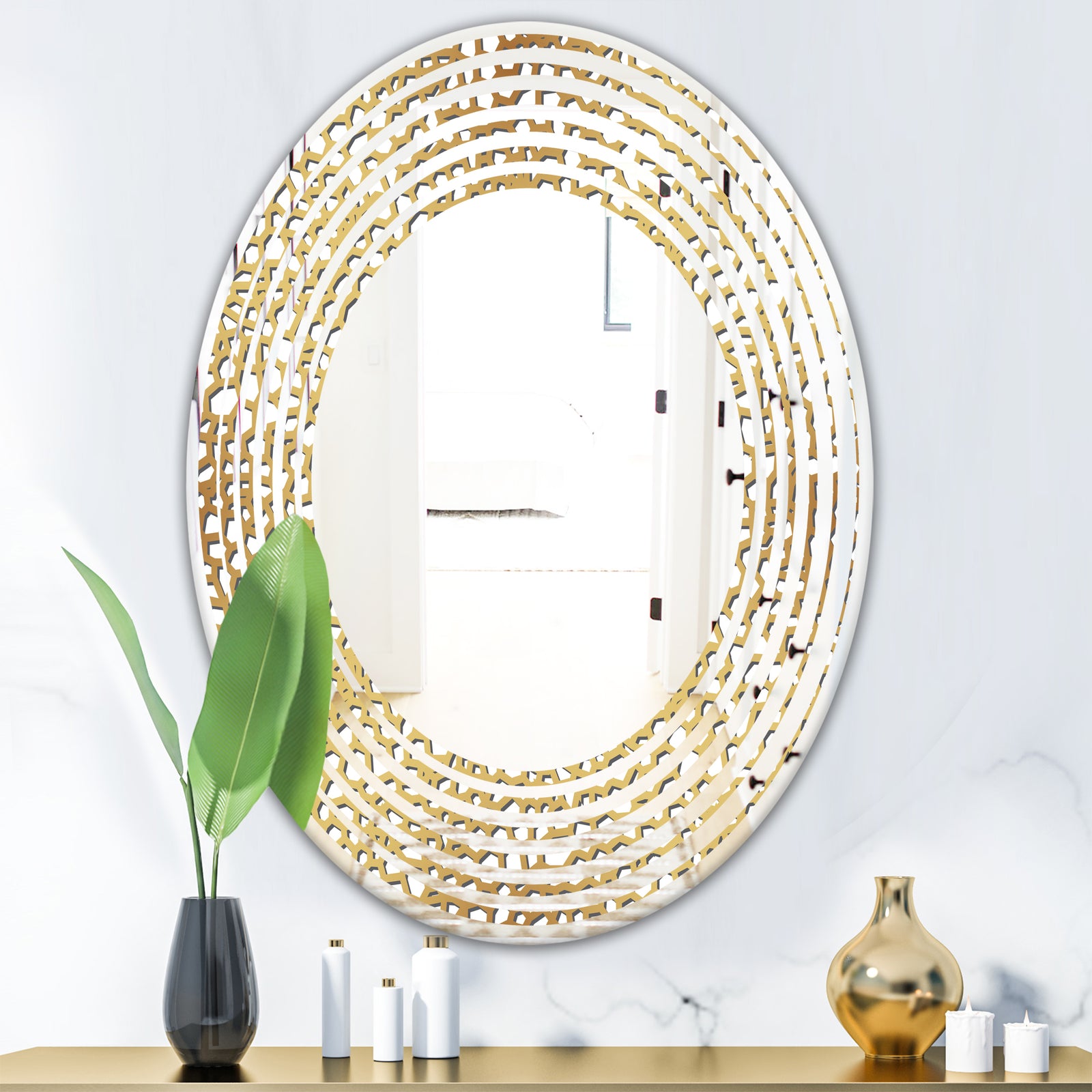 Golden Maze - Modern Round or Oval Wall Mirror - Wave