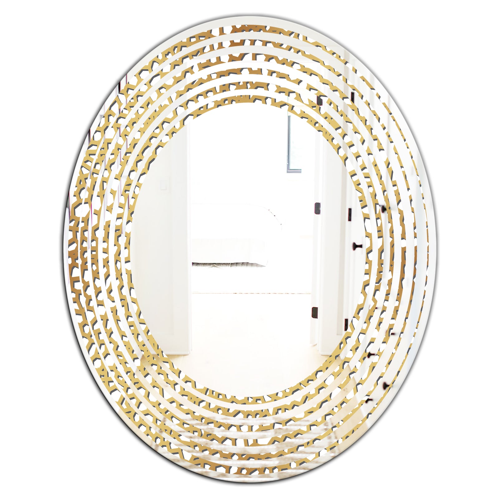 Golden Maze - Modern Round or Oval Wall Mirror - Wave