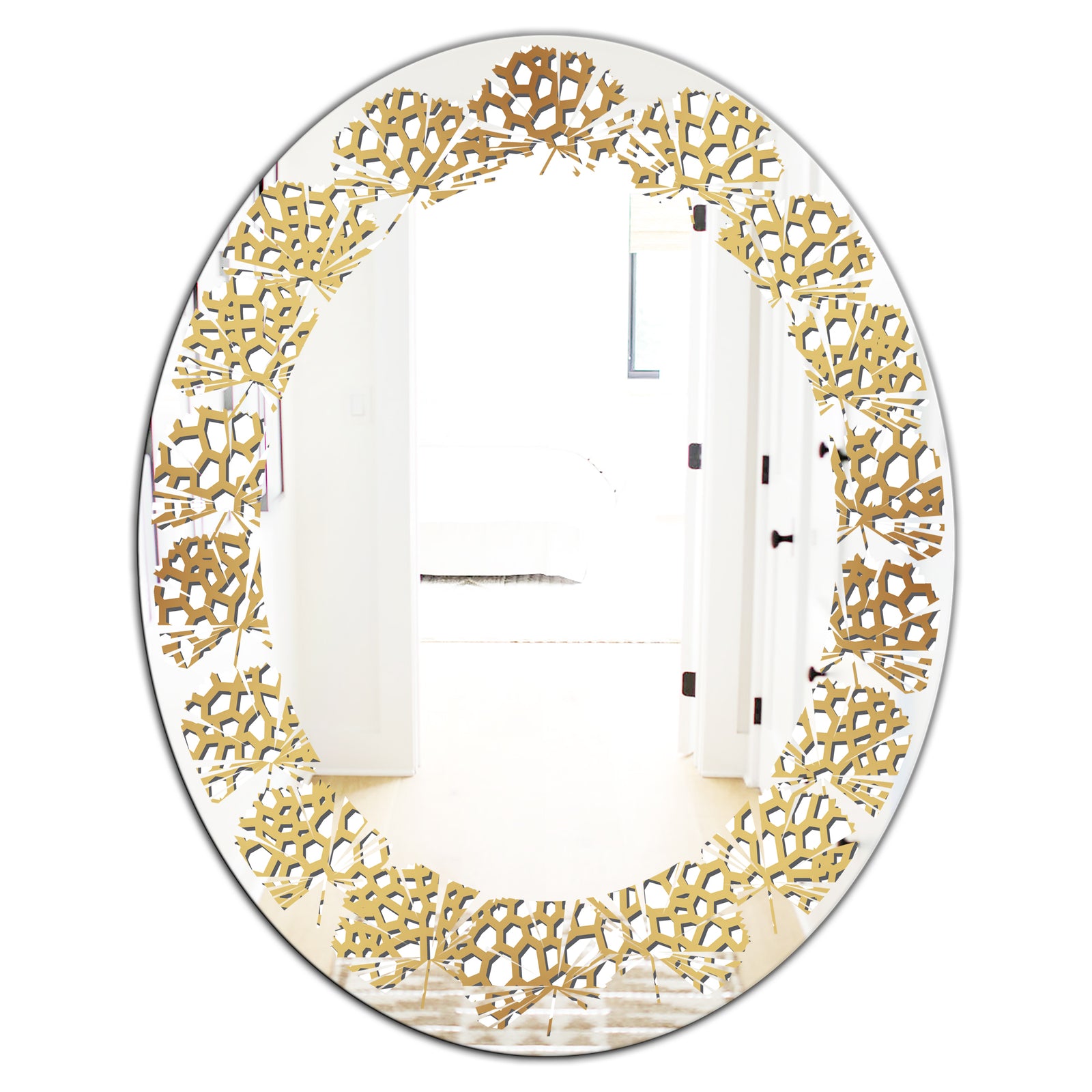 Golden Maze - Modern Round or Oval Wall Mirror - Leaves