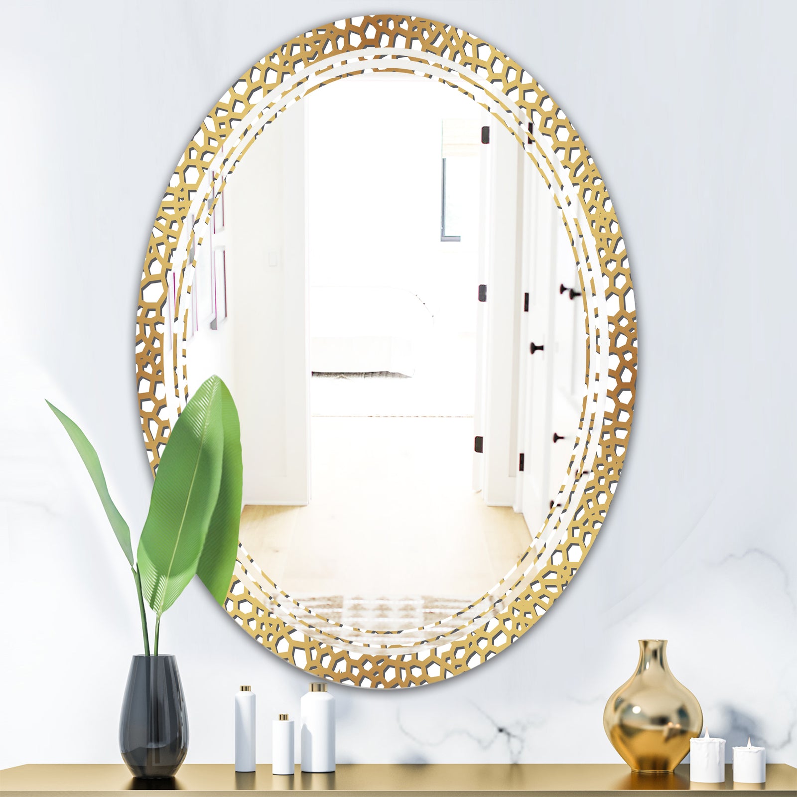 Golden Maze - Modern Round or Oval Wall Mirror - Triple C