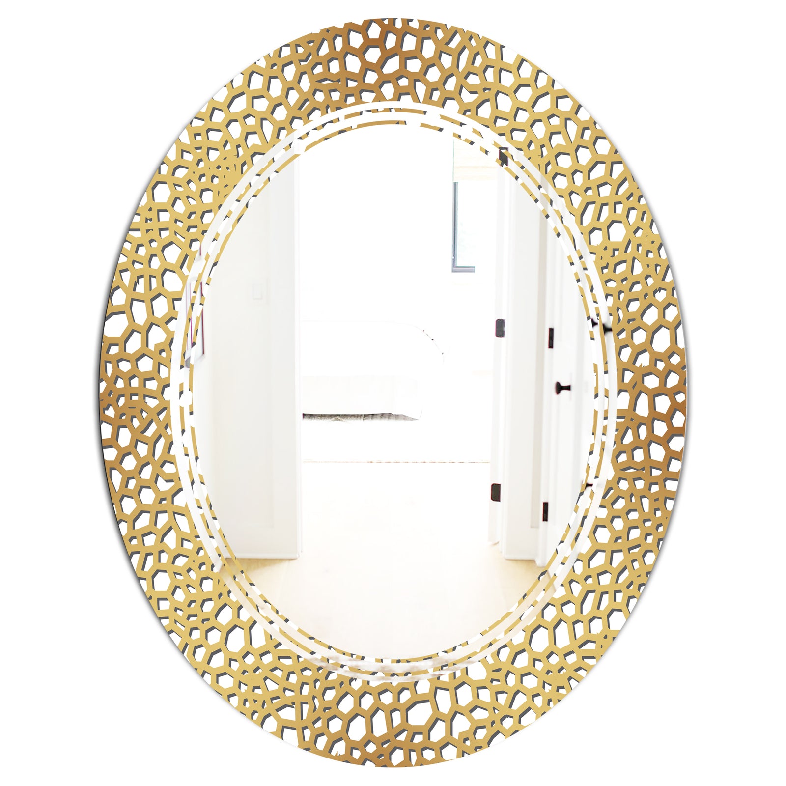 Golden Maze - Modern Round or Oval Wall Mirror - Triple C