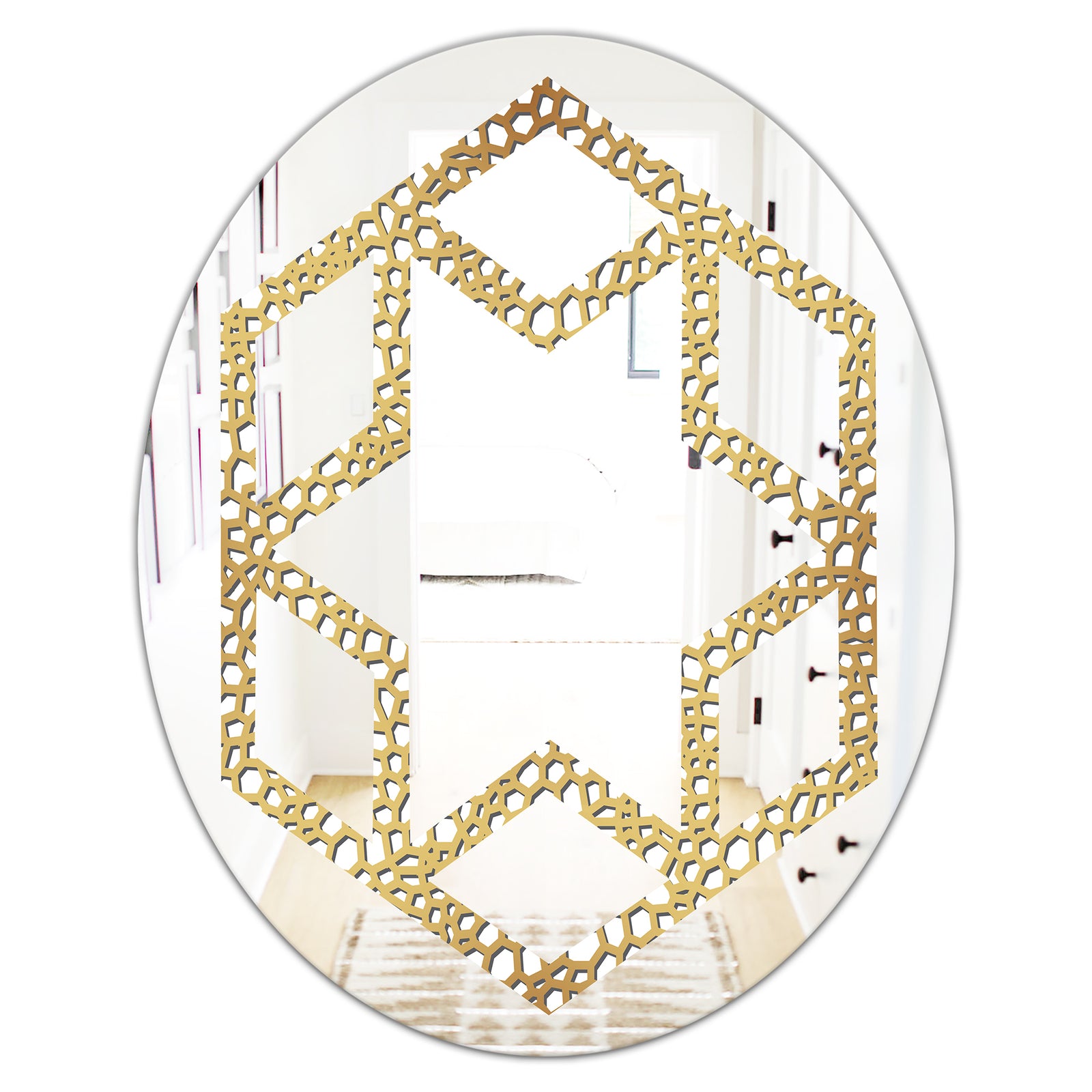 Golden Maze - Modern Round or Oval Wall Mirror - Hexagon Star
