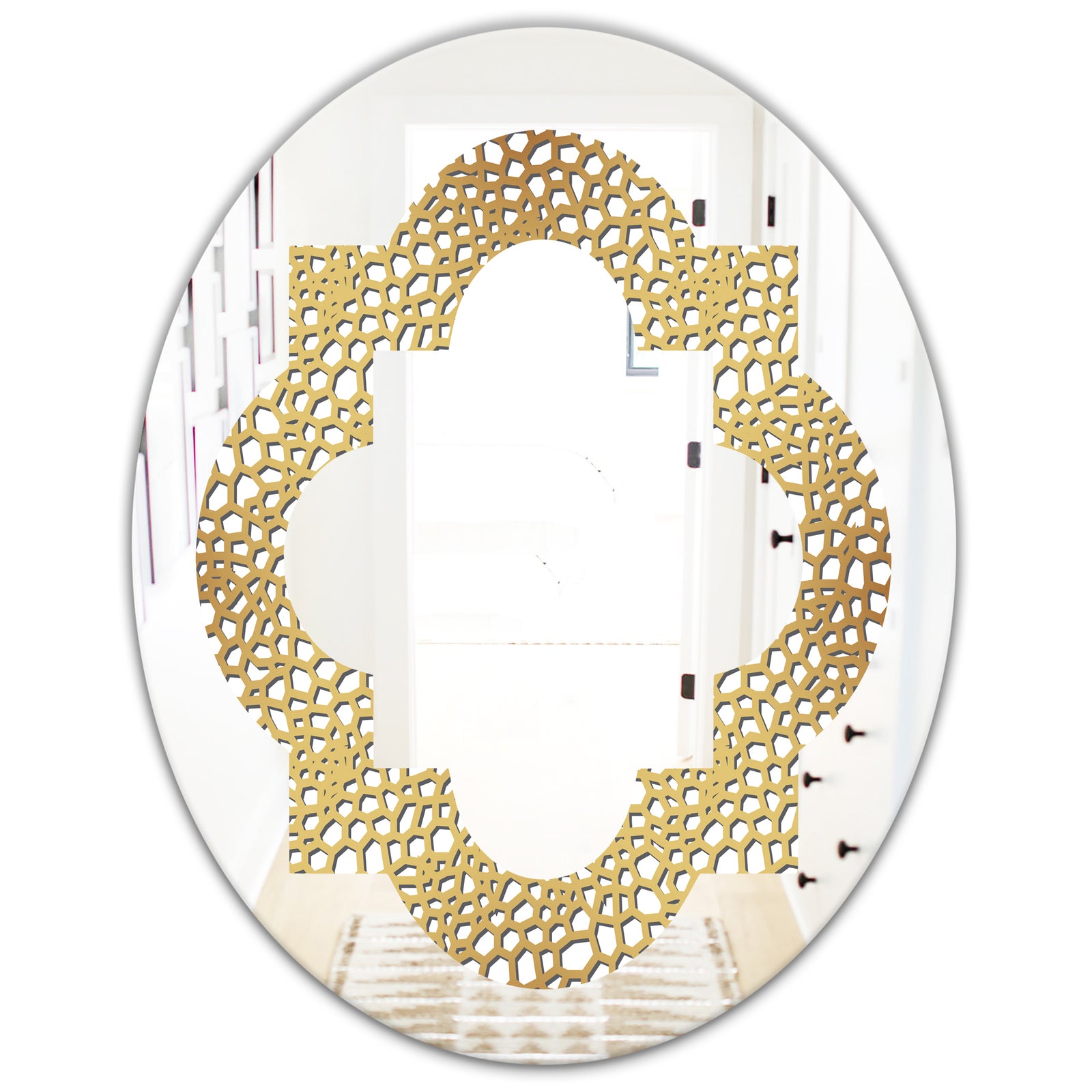 Golden Maze - Modern Round or Oval Wall Mirror - Quatrefoil