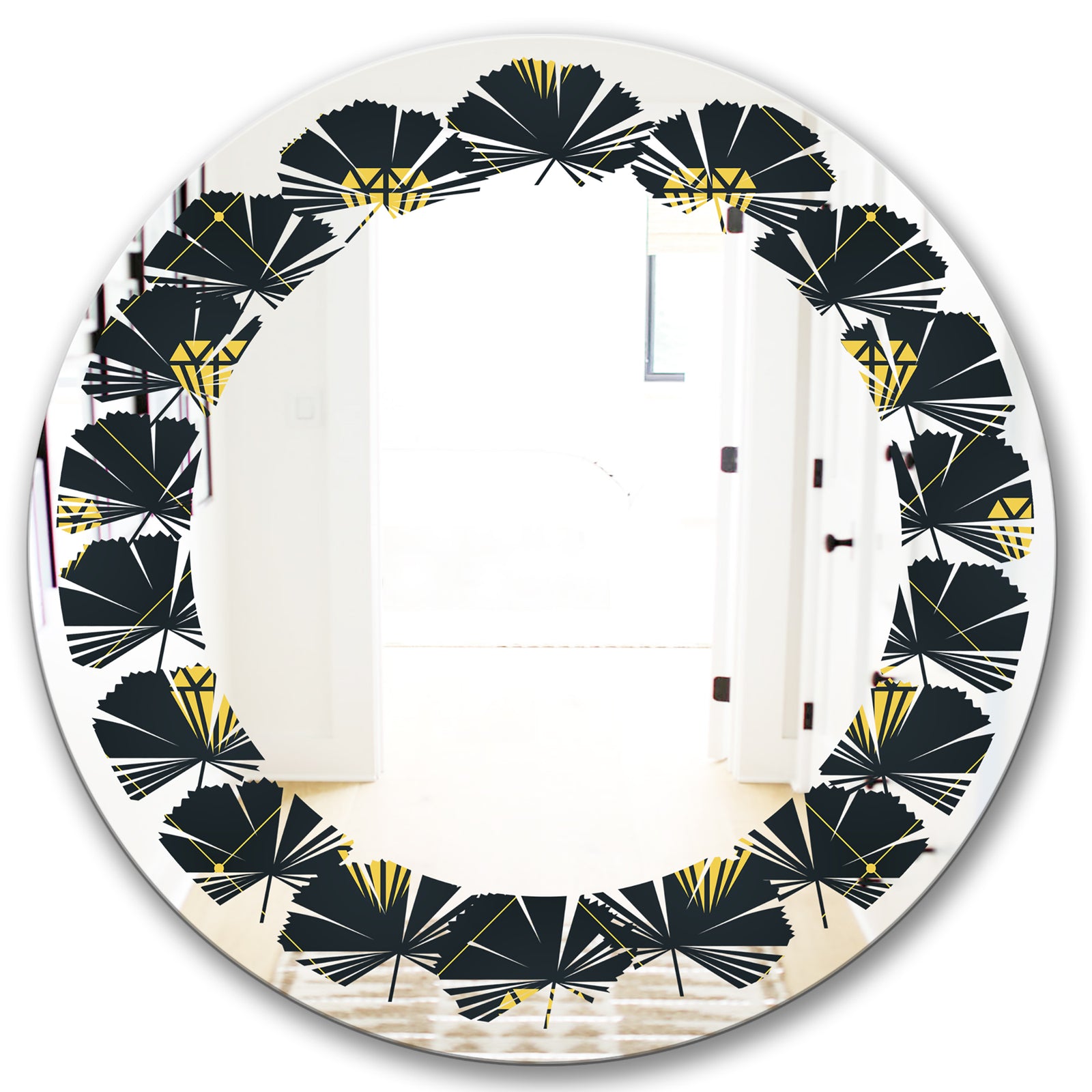 Golden Heart Design - Modern Round or Oval Wall Mirror - Leaves