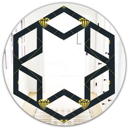 Golden Heart Design - Modern Round or Oval Wall Mirror - Hexagon Star