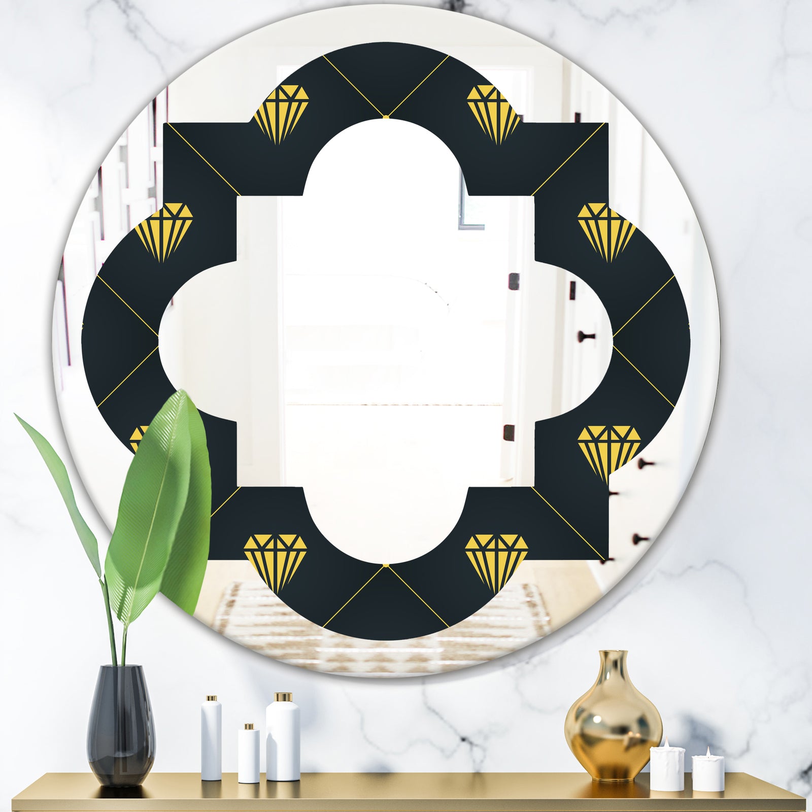 Golden Heart Design - Modern Round or Oval Wall Mirror - Quatrefoil