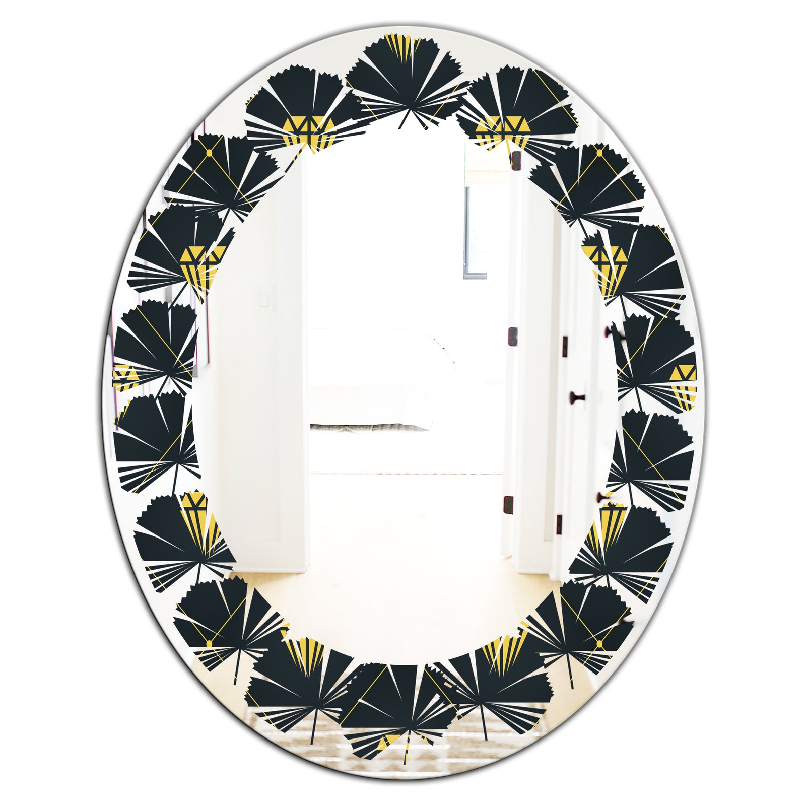 Golden Heart Design - Modern Round or Oval Wall Mirror - Leaves