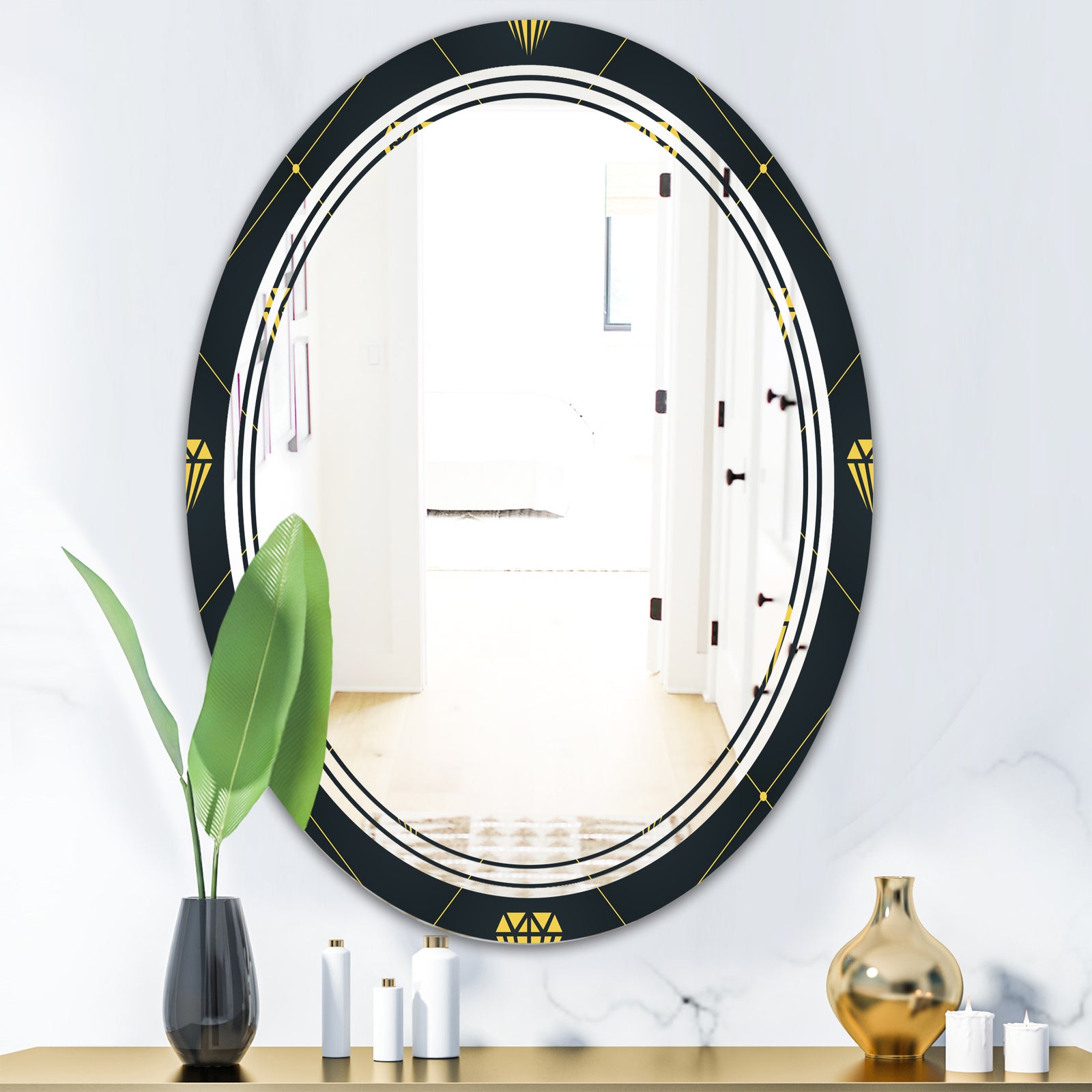 Golden Heart Design - Modern Round or Oval Wall Mirror - Triple C