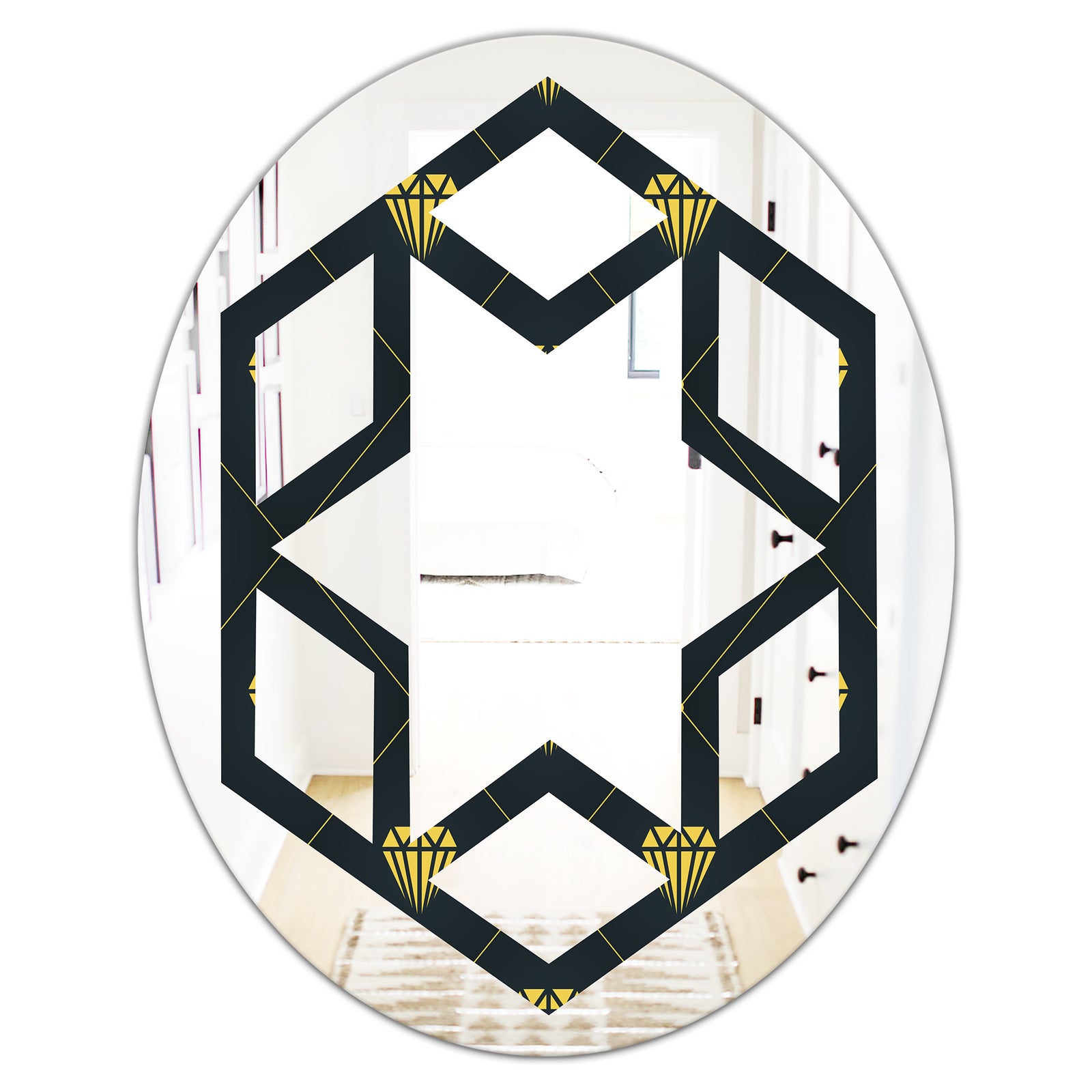 Golden Heart Design - Modern Round or Oval Wall Mirror - Hexagon Star