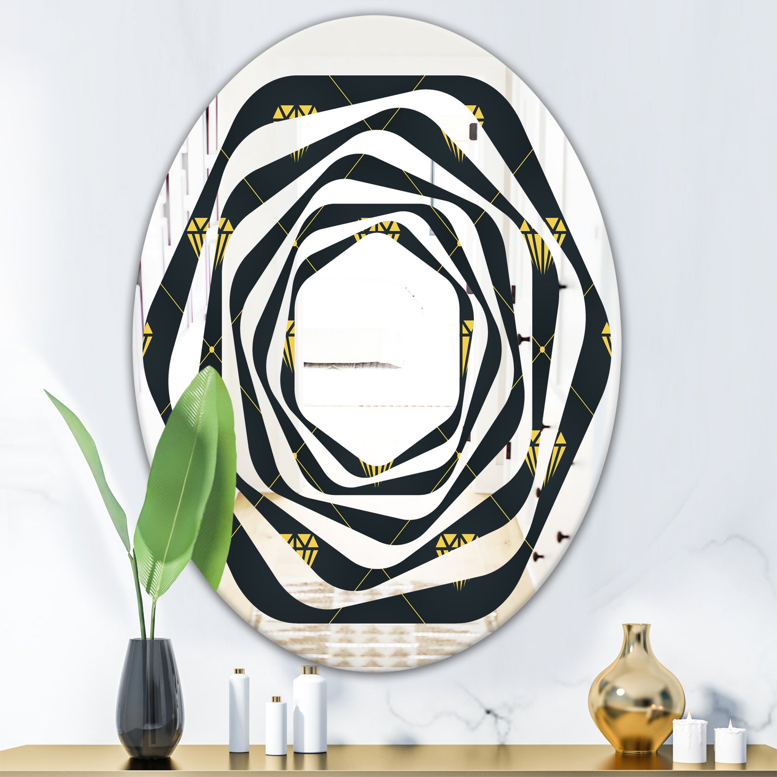 Golden Heart Design - Modern Round or Oval Wall Mirror - Whirl