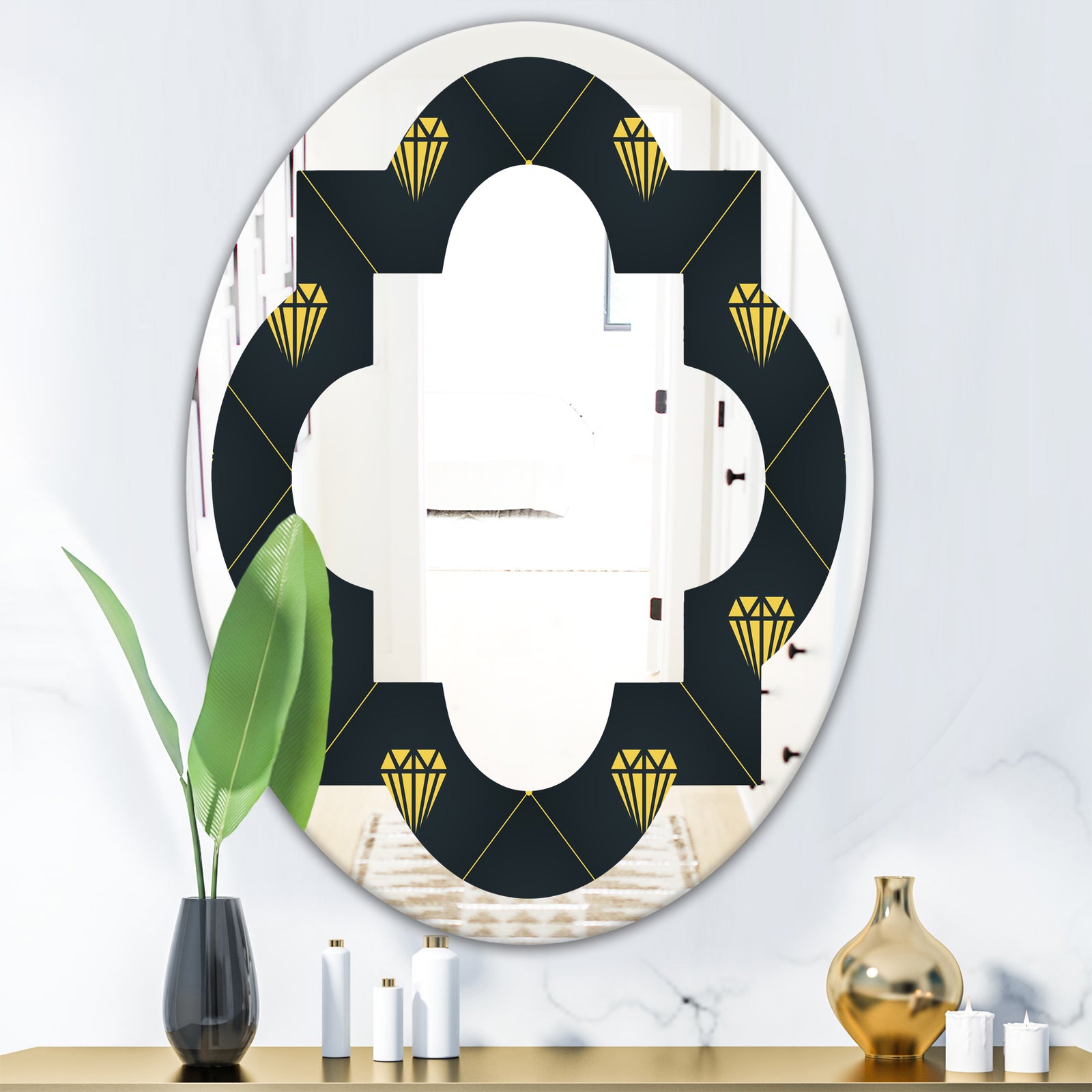 Golden Heart Design - Modern Round or Oval Wall Mirror - Quatrefoil