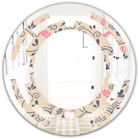 Retro Botanical Pattern X - Modern Round or Oval Wall Mirror - Space