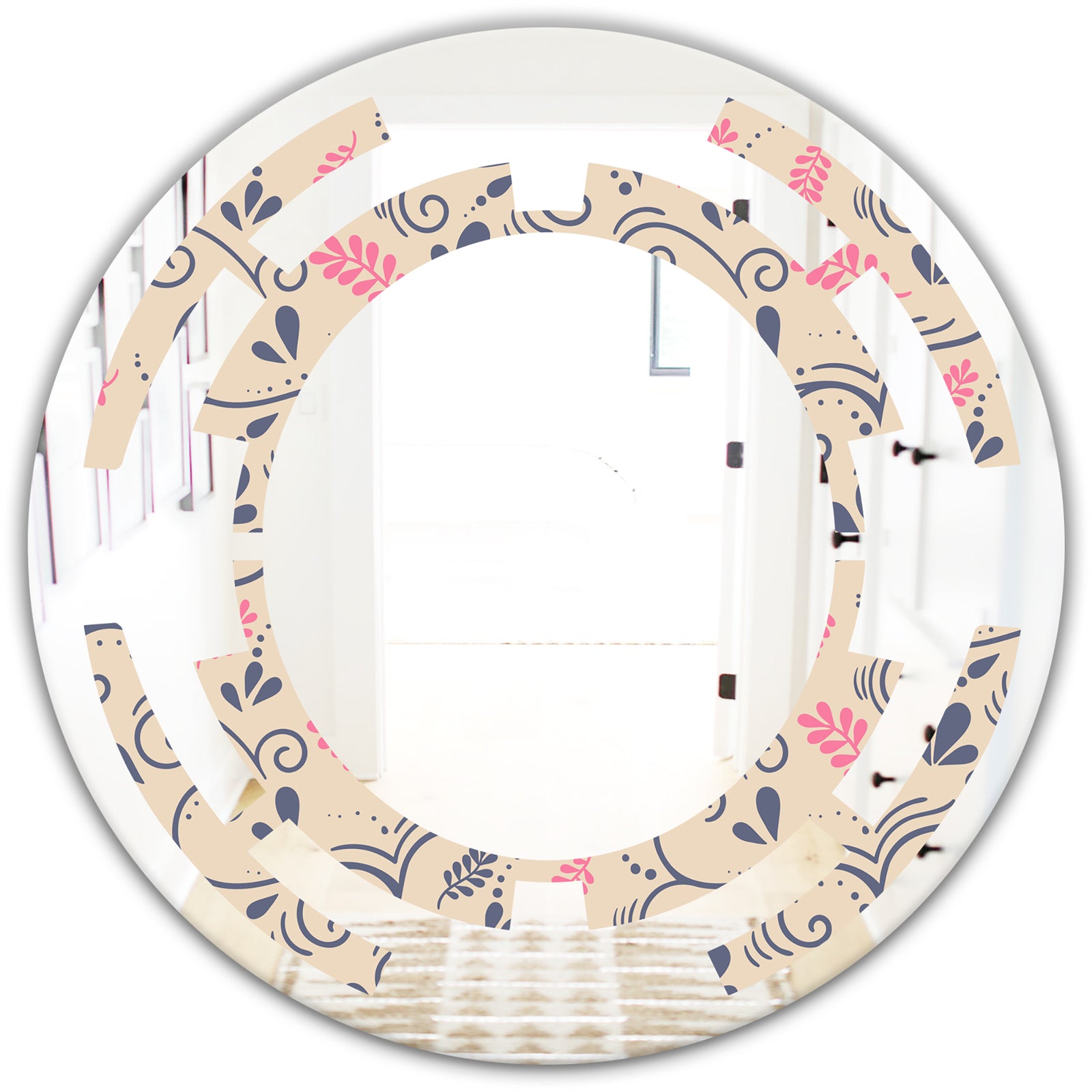 Retro Botanical Pattern X - Modern Round or Oval Wall Mirror - Space