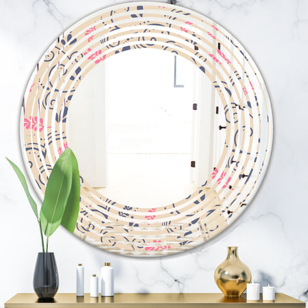 Retro Botanical Pattern X - Modern Round or Oval Wall Mirror - Wave