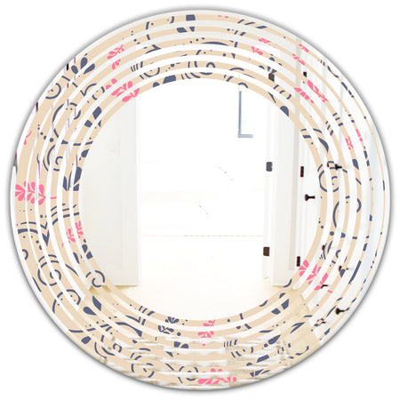 Retro Botanical Pattern X - Modern Round or Oval Wall Mirror - Wave