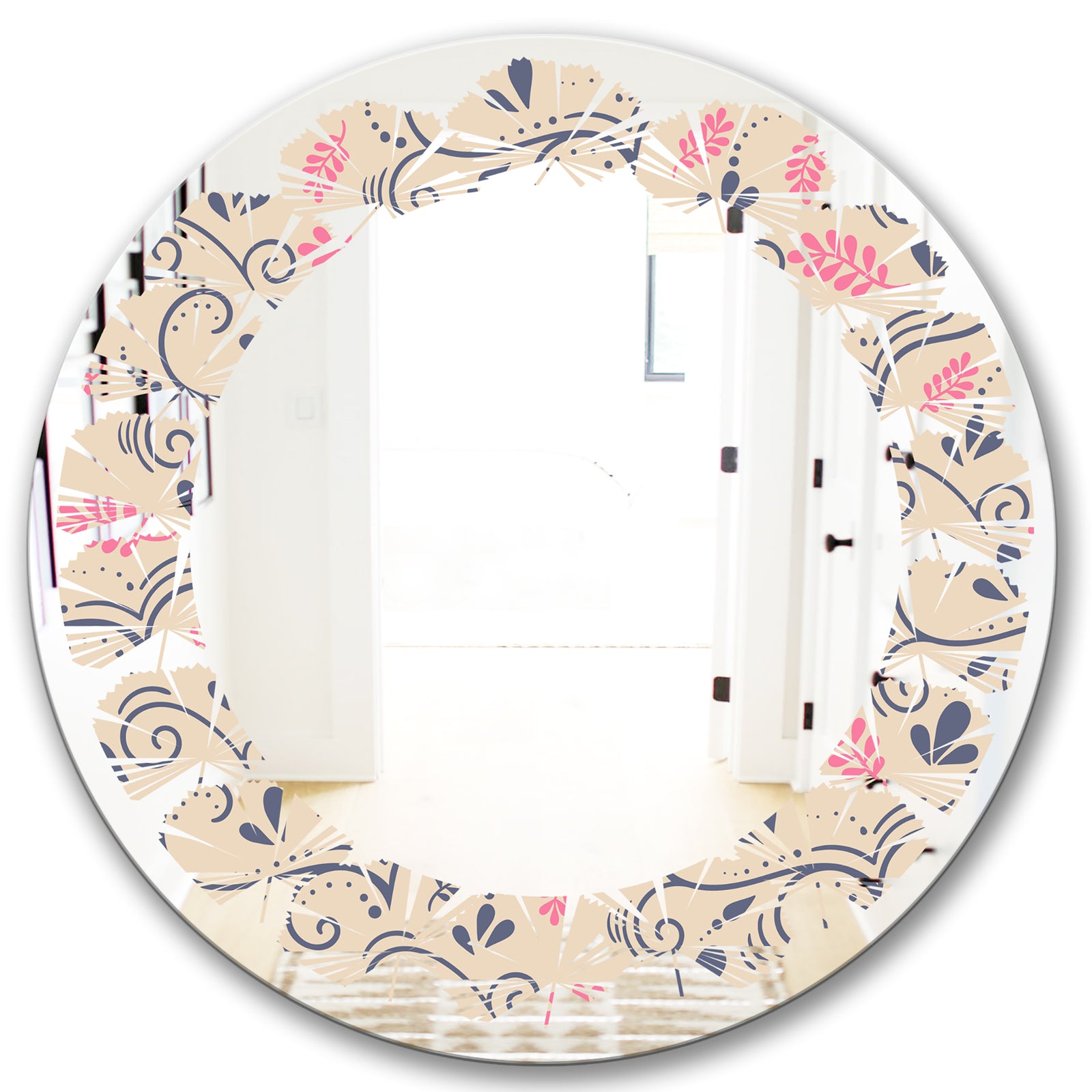 Retro Botanical Pattern X - Modern Round or Oval Wall Mirror - Leaves