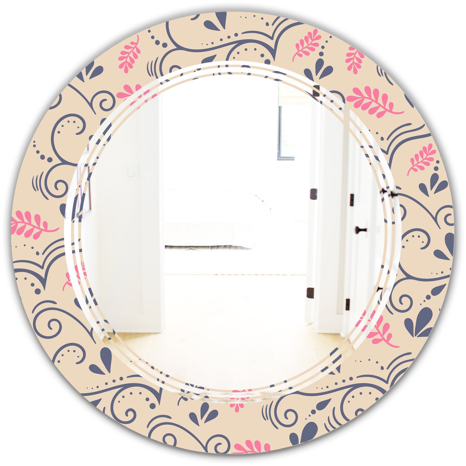 Retro Botanical Pattern X - Modern Round or Oval Wall Mirror - Triple C