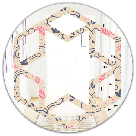 Retro Botanical Pattern X - Modern Round or Oval Wall Mirror - Hexagon Star