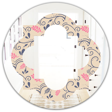 Retro Botanical Pattern X - Modern Round or Oval Wall Mirror - Quatrefoil