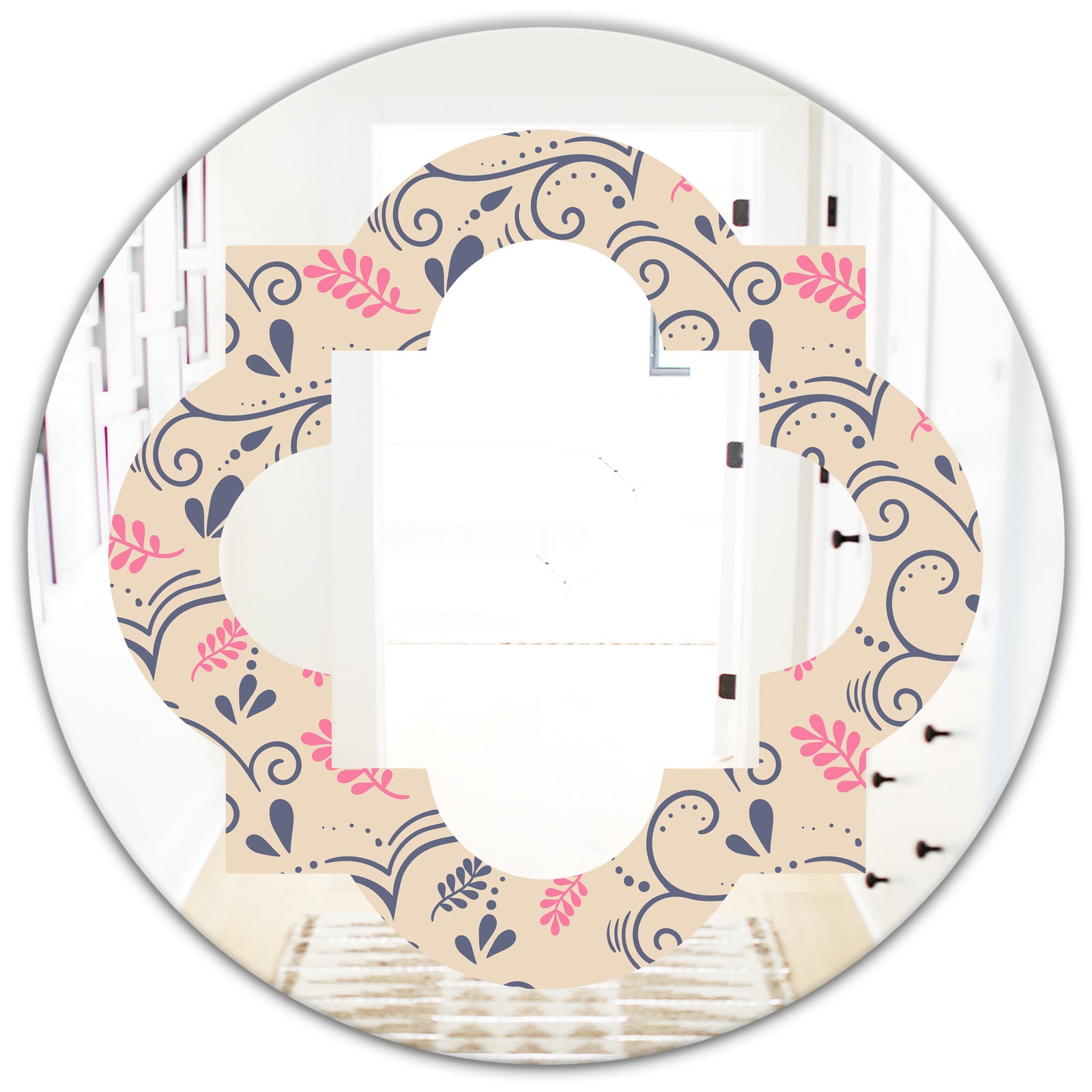 Retro Botanical Pattern X - Modern Round or Oval Wall Mirror - Quatrefoil