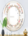 Retro Botanical Pattern X - Modern Round or Oval Wall Mirror - Space