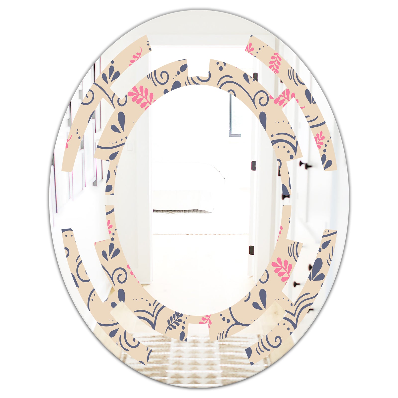 Retro Botanical Pattern X - Modern Round or Oval Wall Mirror - Space
