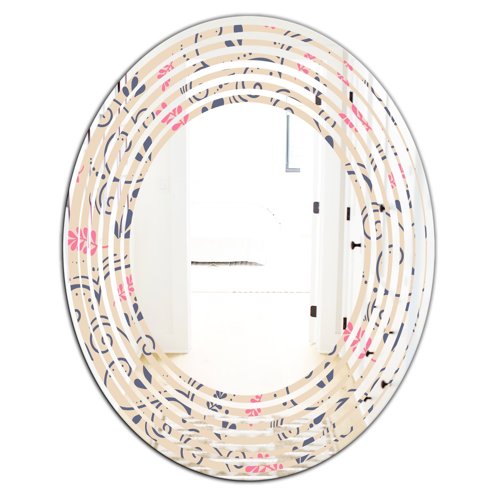 Retro Botanical Pattern X - Modern Round or Oval Wall Mirror - Wave
