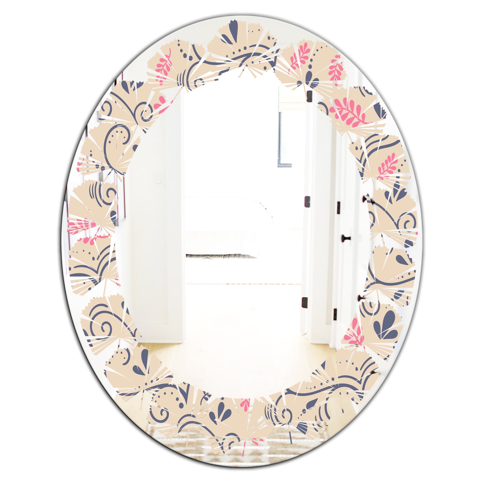 Retro Botanical Pattern X - Modern Round or Oval Wall Mirror - Leaves